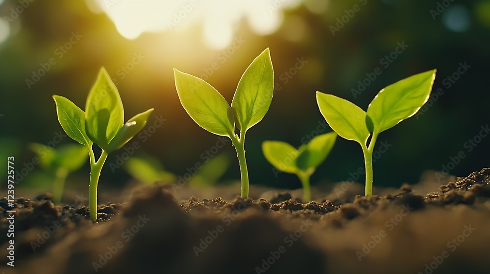 Healthy Plant Seedlings in Soil with Gentle Sunlight Illuminating Their Growth in a Serene Natural Environment : Generative AI Healthy Plant Seedlings in Soil with Gentle Sunlight Illuminating Their Growth in a Serene Natural Environment : Generative AI