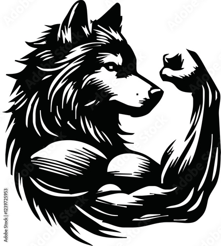 Graphic Mascot Vector Image of a wolf boxer. Logos for sport athletic club. Coat of Arms for the gym or sports shop. Wolf head. Vector illustration