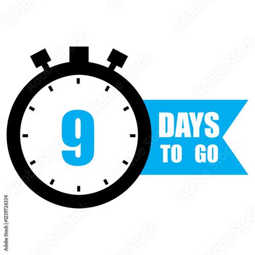 Countdown timer illustration. Number nine focus. Bold 9 DAYS TO GO text. Blue banner accent.