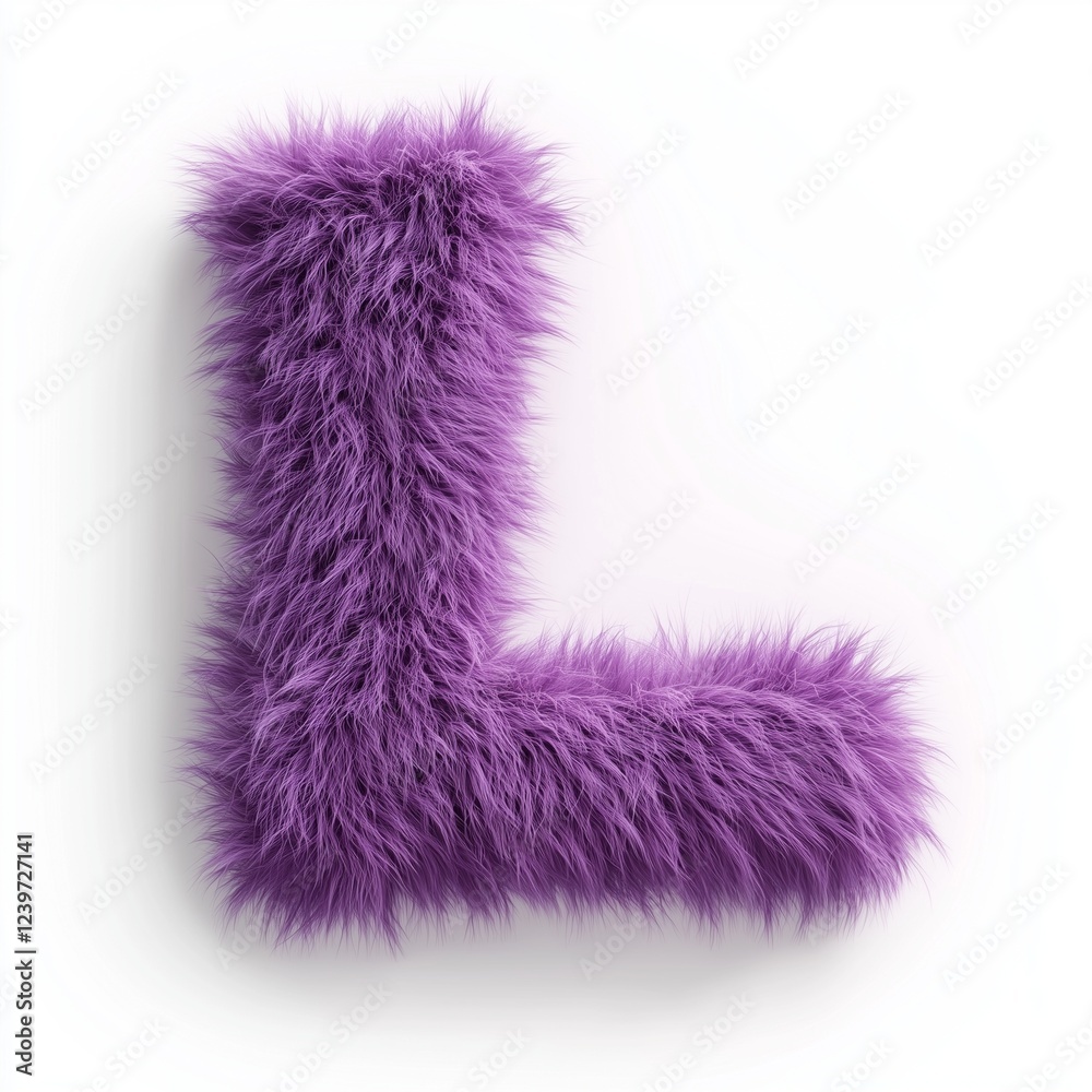 Fluffy L purple letter shape hairy smooth texture for kids education Fluffy L purple letter shape hairy smooth texture for kids education
