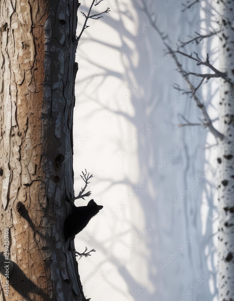 Forest Animals Silhouette against White Tree Bark, animals, outdoors, wildlife Forest Animals Silhouette against White Tree Bark, animals, outdoors, wildlife