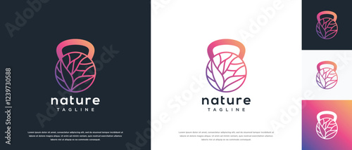 Fitness nutrition logo design . Nature gym fitness logo template . Fitness logo symbol icon