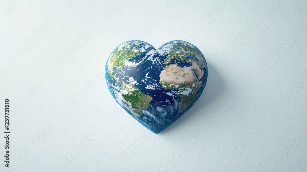 Fototapeta premium Pixel Earth Heart on White Background