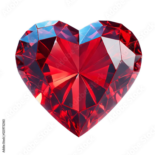 A red diamond heart illustration with geometric design and a luxurious ruby gemstone shape, symbolizing love and brilliance, perfect for Valentine's Day, isolated transparent background, png