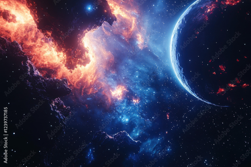 Obraz premium Deep space scene with planets and vibrant galactic nebula