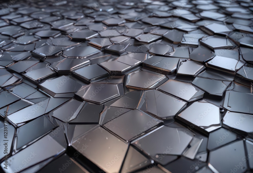 Obraz premium Geometric patterns on a futuristic metallic surface with subtle gradient effects, technology, modern, gradient