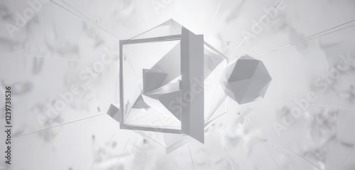 Geometric shapes and lines intersect in mid-air against a pristine white backdrop,  minimalist,  clean,  lines