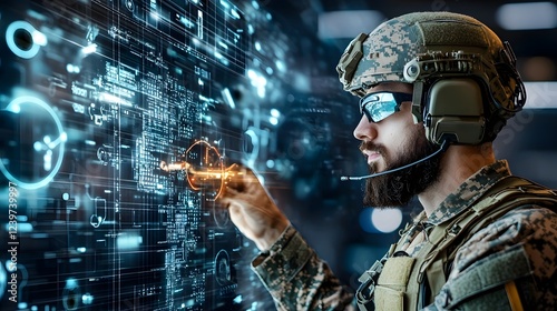 Cyber warfare specialists utilizing advanced technology digital interfaces and hacking techniques to infiltrate and take control of enemy drone networks