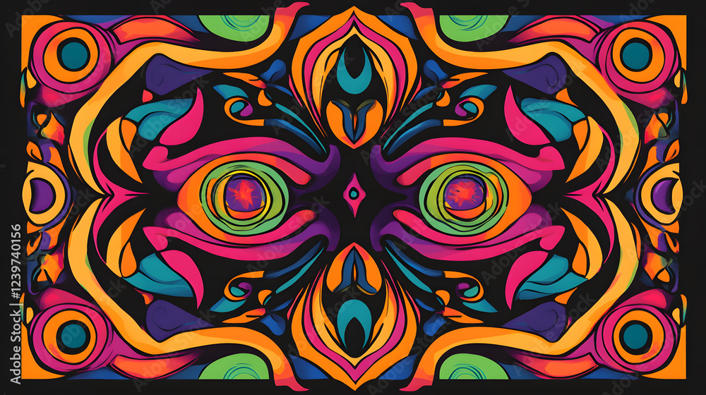 A mesmerizing kaleidoscopic design filled with a spectrum of vivid colors, creating a hypnotic effect that evokes the beauty of symmetry and abstract forms.