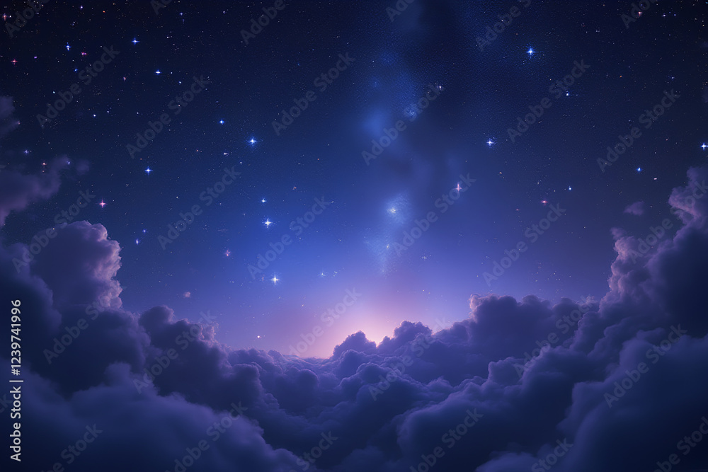 Naklejka premium Celestial Dreamscape Above a Sea of Purple Clouds