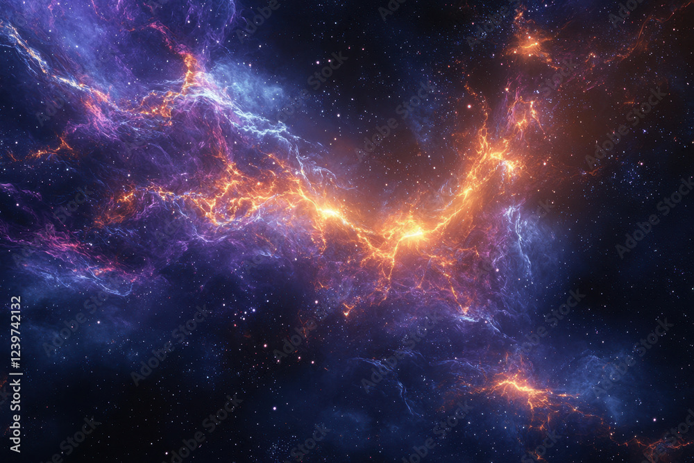 Fototapeta premium Deep space nebula with glowing blue and orange interstellar clouds