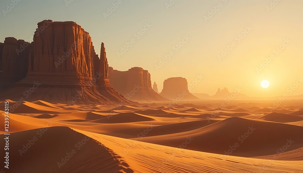 Naklejka premium Majestic Desert Sunset Over Sandstone Cliffs