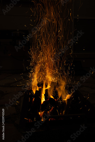 fire in fireplace