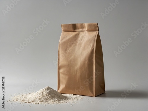 Kraft Paper Bag of Flour on a White Surface