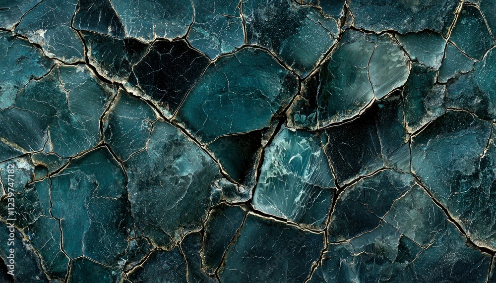 Fototapeta premium Deep Teal Cracked Stone Surface Texture
