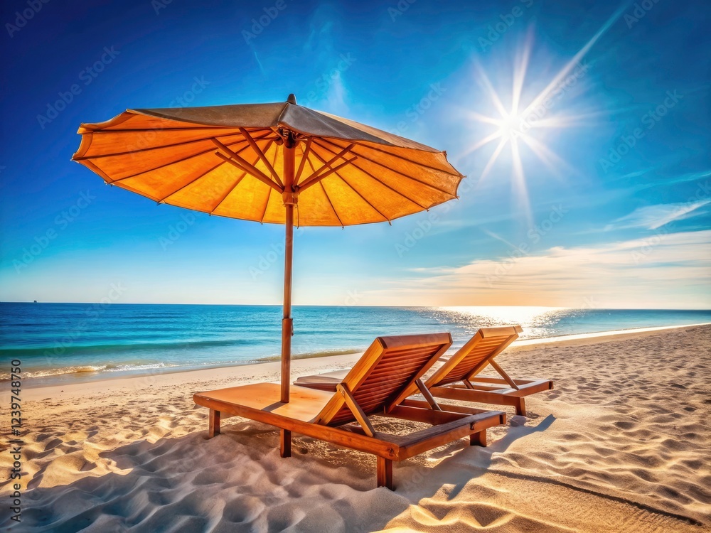 Coastal paradise, sun-kissed and serene; inviting empty sunbeds bask in the summer sun. Coastal paradise, sun-kissed and serene; inviting empty sunbeds bask in the summer sun.
