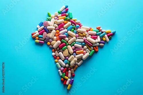 Indian Healthcare: Pills Arranged in India Map Shape photo