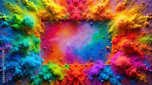 frame border with copy space of colorful rainbow holi paint color powder explosion design idea