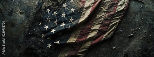 A Worn American Flag: A Symbol of Resilience and Patriotism photo