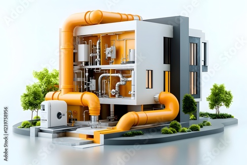 Detailed cutaway revealing the concealed plumbing utilities and engineering infrastructure within a residential building
