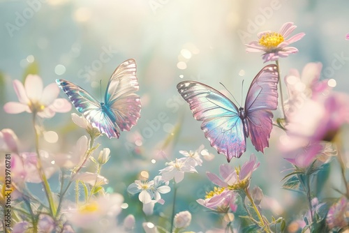 Wallpaper Mural a magical spring garden alive with iridescent butterflies and blooming flowers in soft pastels Torontodigital.ca