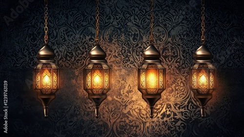Wallpaper Mural Islamic. light black color. hanging lanterns and ornaments Torontodigital.ca
