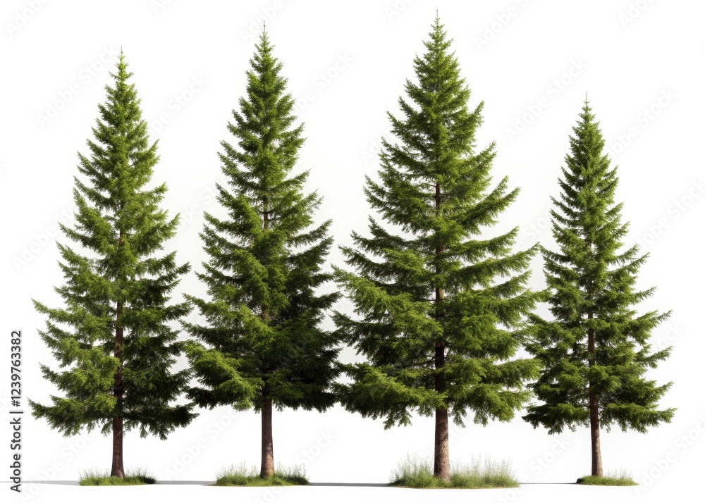 Obraz premium Isolated silhouette of four pine trees, a high-resolution 3D rendered botanical image.