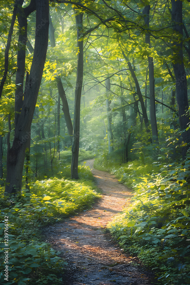 Tranquil Morning Walk Through a Serene Forest Pathway Tranquil Morning Walk Through a Serene Forest Pathway