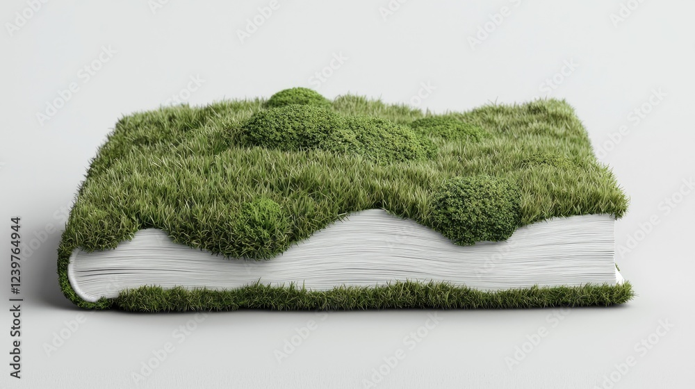 Fototapeta premium Moss-covered book, nature, studio background, environmental concept