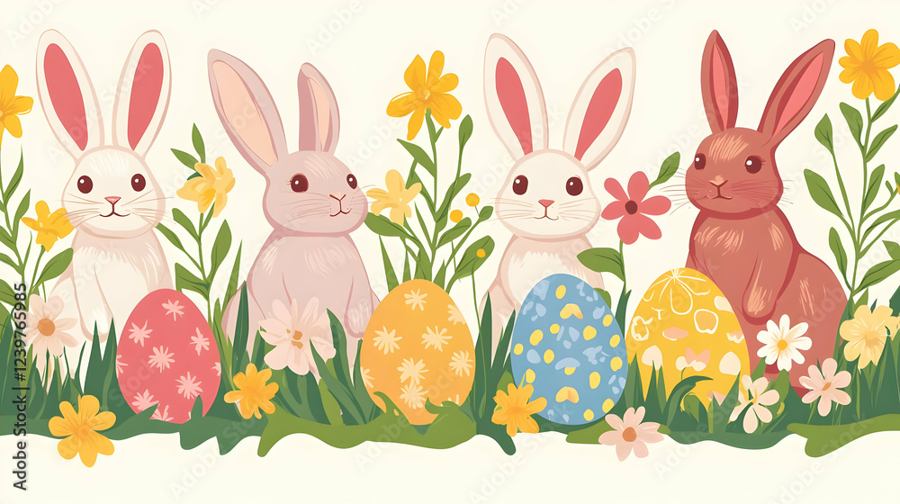 Fototapeta premium easter bunny and easter eggs