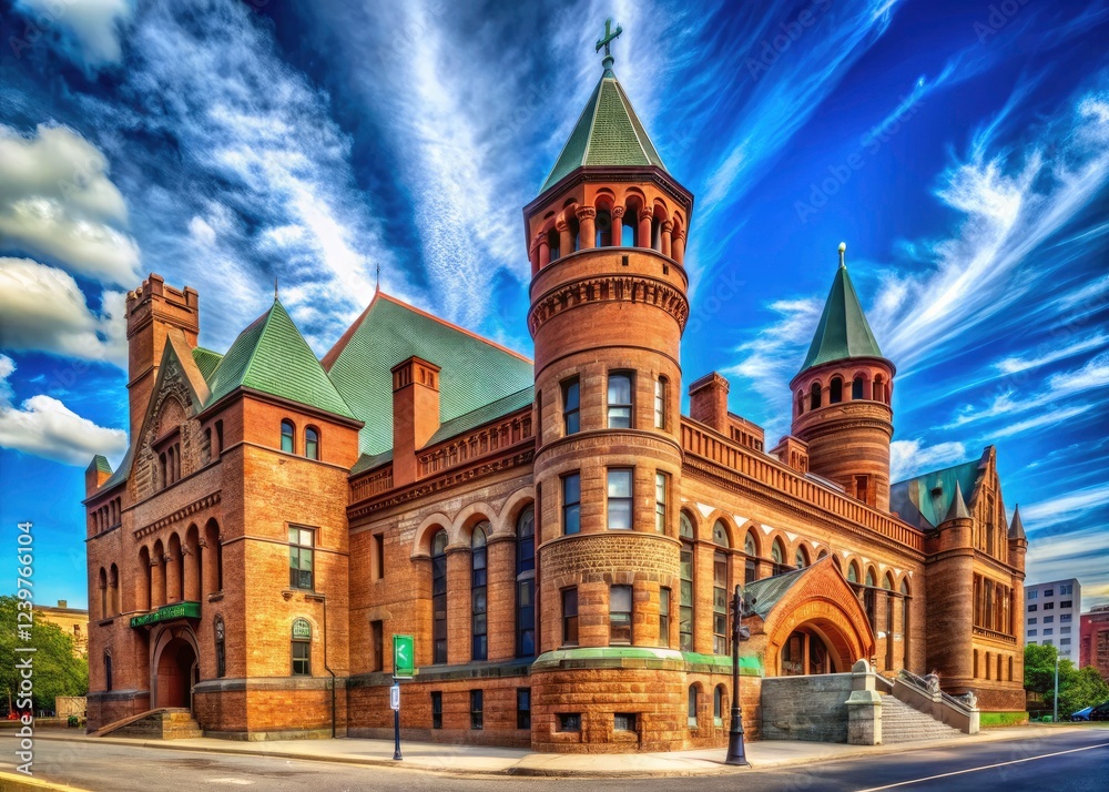 Fototapeta premium Albany's Washington Avenue Armory: A photographic exploration of its landmark architecture, both inside and outside.