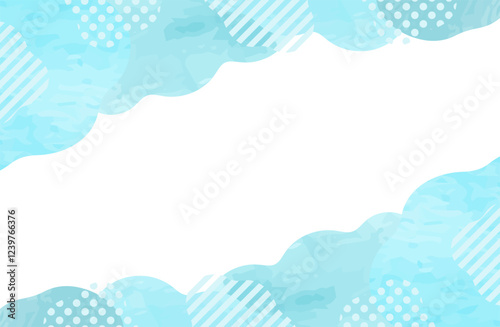 Watercolor fluid shape frame light blue memphis dot stripe simple
