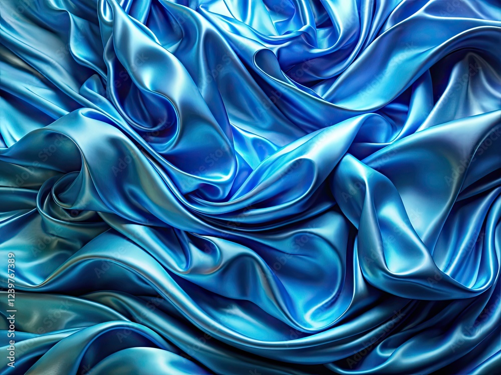 Fototapeta premium Abstract blue wave background; flowing silk texture, serene ocean banner.