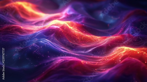 Vibrant Abstract Background with Glowing Multicolored Waves and Tiny Sparkles Creating a Mesmerizing Flowing Effectabstract