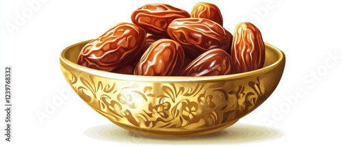 Vector illustration of a bowl of dates. date fruits and date palm