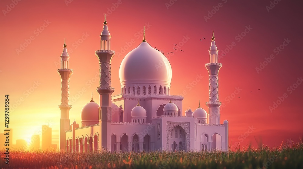 Fototapeta premium Mosque under red sky