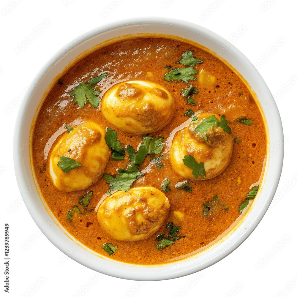 bowl of Egg Curry isolated on transparent white background, clipping path bowl of Egg Curry isolated on transparent white background, clipping path