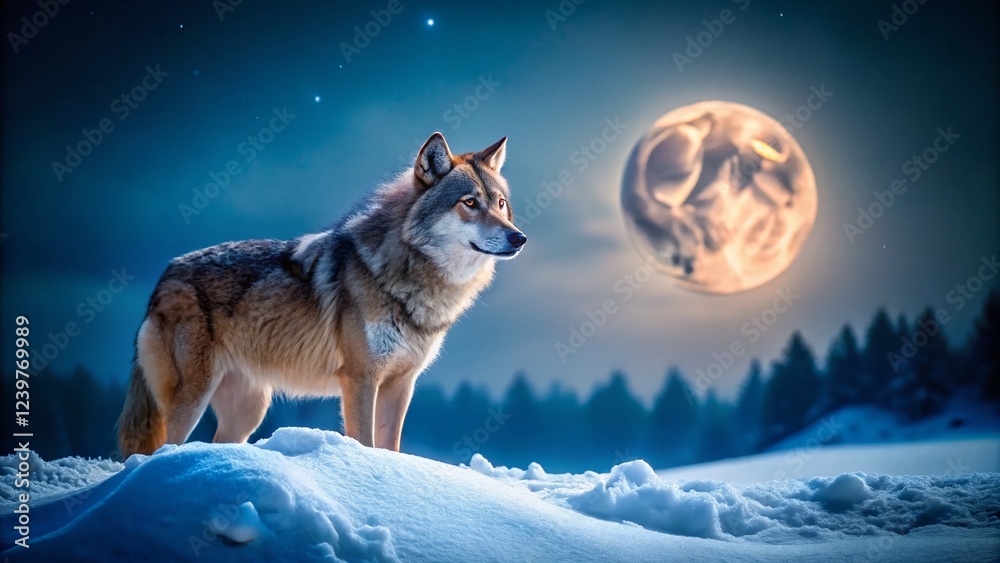 Naklejka premium Lone Wolf in the Winter Wilderness