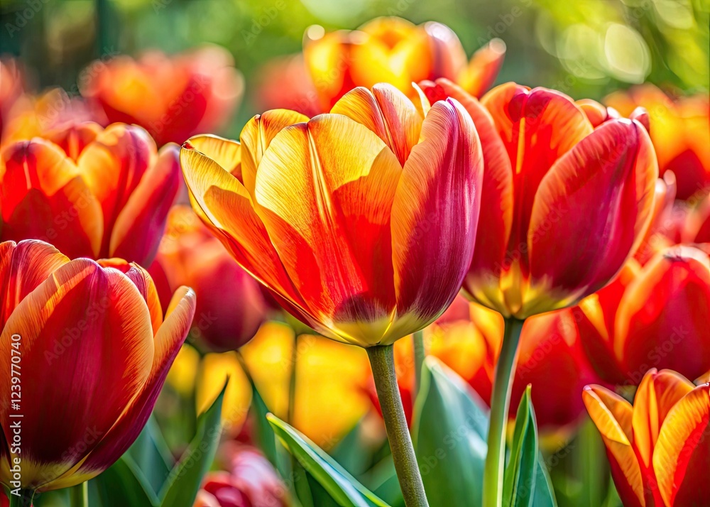 Spring's fiery kiss: red and yellow tulips in dazzling close-up. Spring's fiery kiss: red and yellow tulips in dazzling close-up.