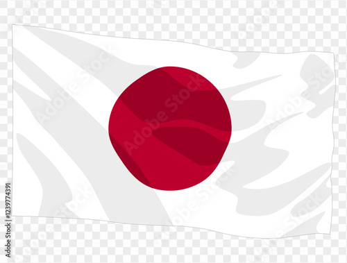 Waving Japanese flag isolated on transparent PNG background. Ideal for patriotic designs, cultural presentations, or digital projects. High-quality image featuring the iconic red circle symbolizing photo