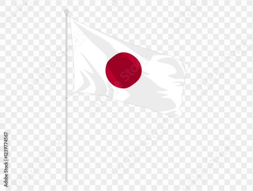 Waving Japanese flag isolated on transparent PNG background. Ideal for patriotic designs, cultural presentations, or digital projects. High-quality image featuring the iconic red circle symbolizing photo