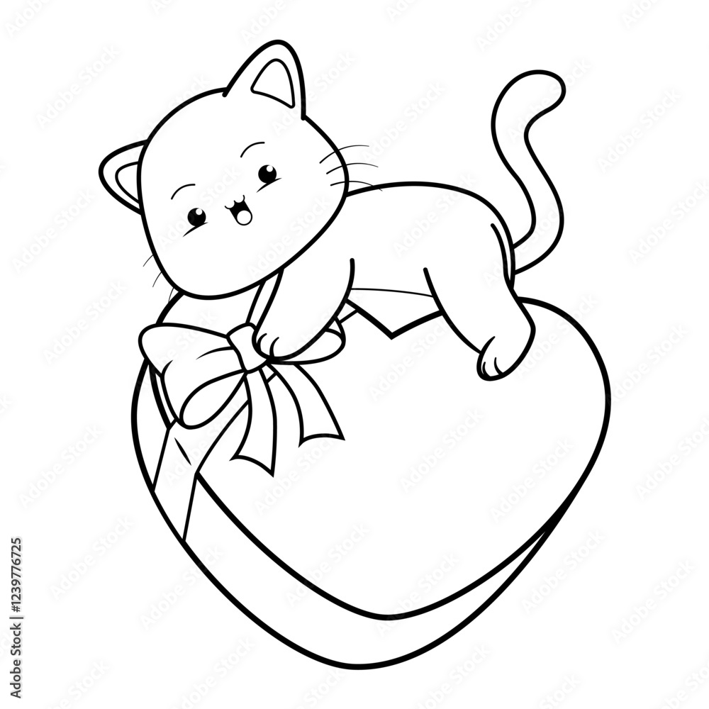 Valentine Day Coloring Page with cute cat Valentine Day Coloring Page with cute cat