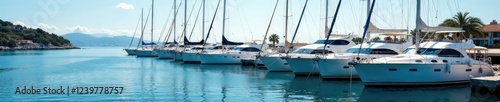 Marina yachts moored at the dock with sails lowered, dock, water