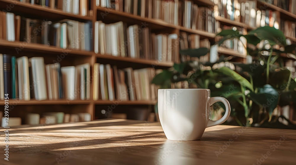 Fototapeta premium Cozy coffee moment bookstore stock photo indoor close-up serenity
