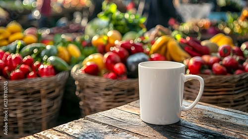 Coffee cup at farmers market fresh produce stock photo outdoor close-up photo