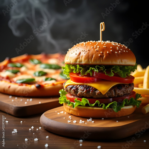 Sizzling Gourmet Cheeseburger & Crispy Fries – A Mouthwatering Feast