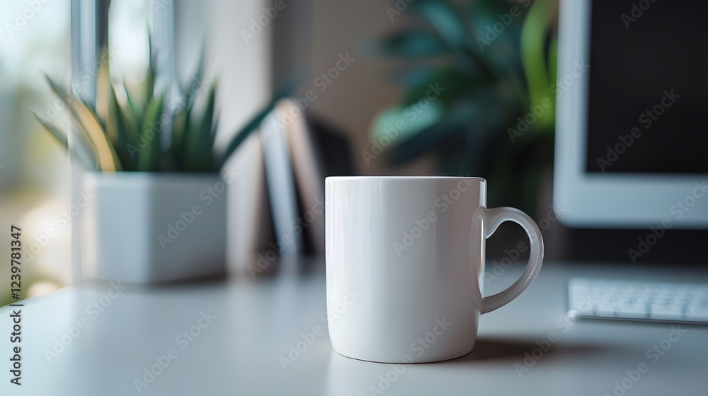 Coffee cup mockup in modern workspace minimalist design stock photo Coffee cup mockup in modern workspace minimalist design stock photo
