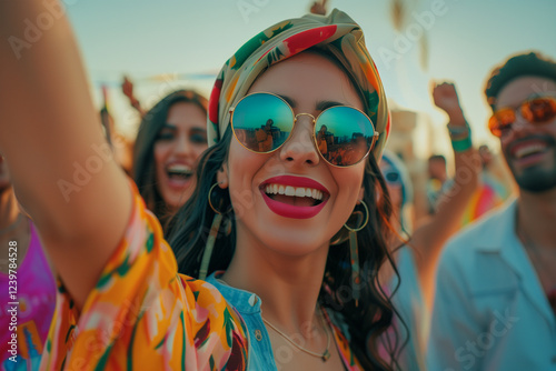 Photography of girl from Saudi Arabia enjoying a summer music festival with her friends.