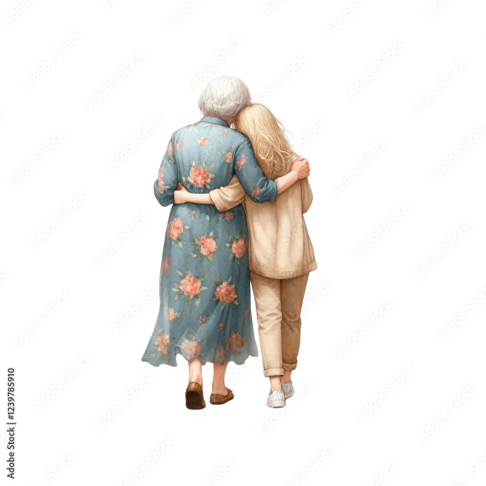 A touching moment between a grandmother and granddaughter, showcasing love and connection through their embrace. A touching moment between a grandmother and granddaughter, showcasing love and connection through their embrace.