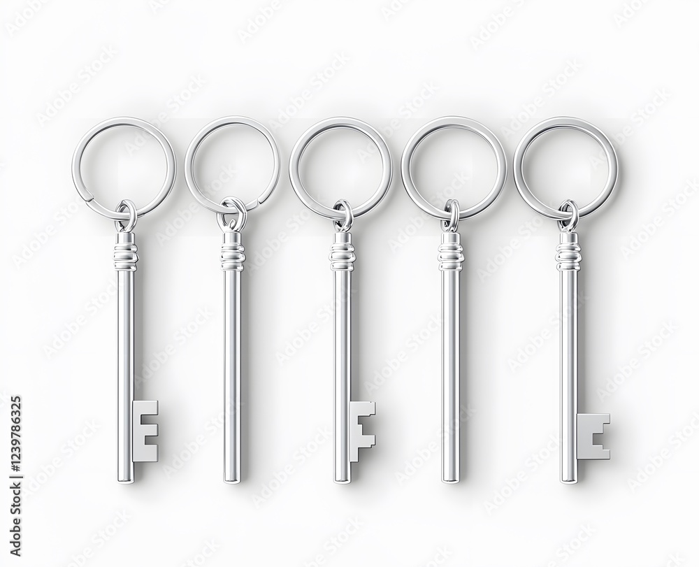 Four Silver Keys on Key Rings Arranged in a Row Four Silver Keys on Key Rings Arranged in a Row